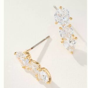 Anthropologie Tri-Stone 14K Gold Plated Earrings